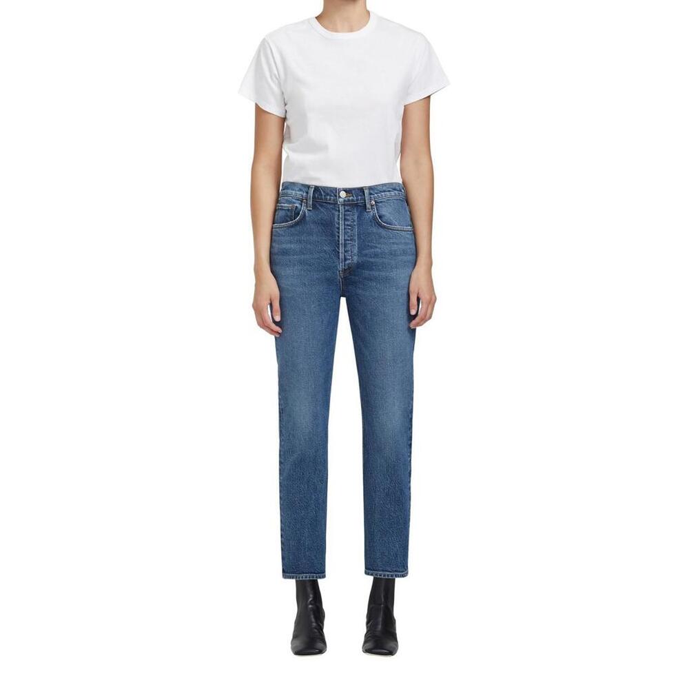 AGOLDE Riley Crop Straight Jeans Transfer Blue Wash High Rise Size 25 Button Fly